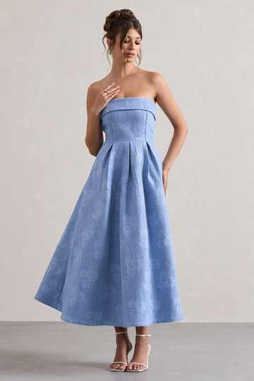 Matisse Blue Lace Strapless Midi Dress